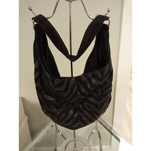 Women's Black and Gray Zebra Print Half Crescent Shoulder Bag